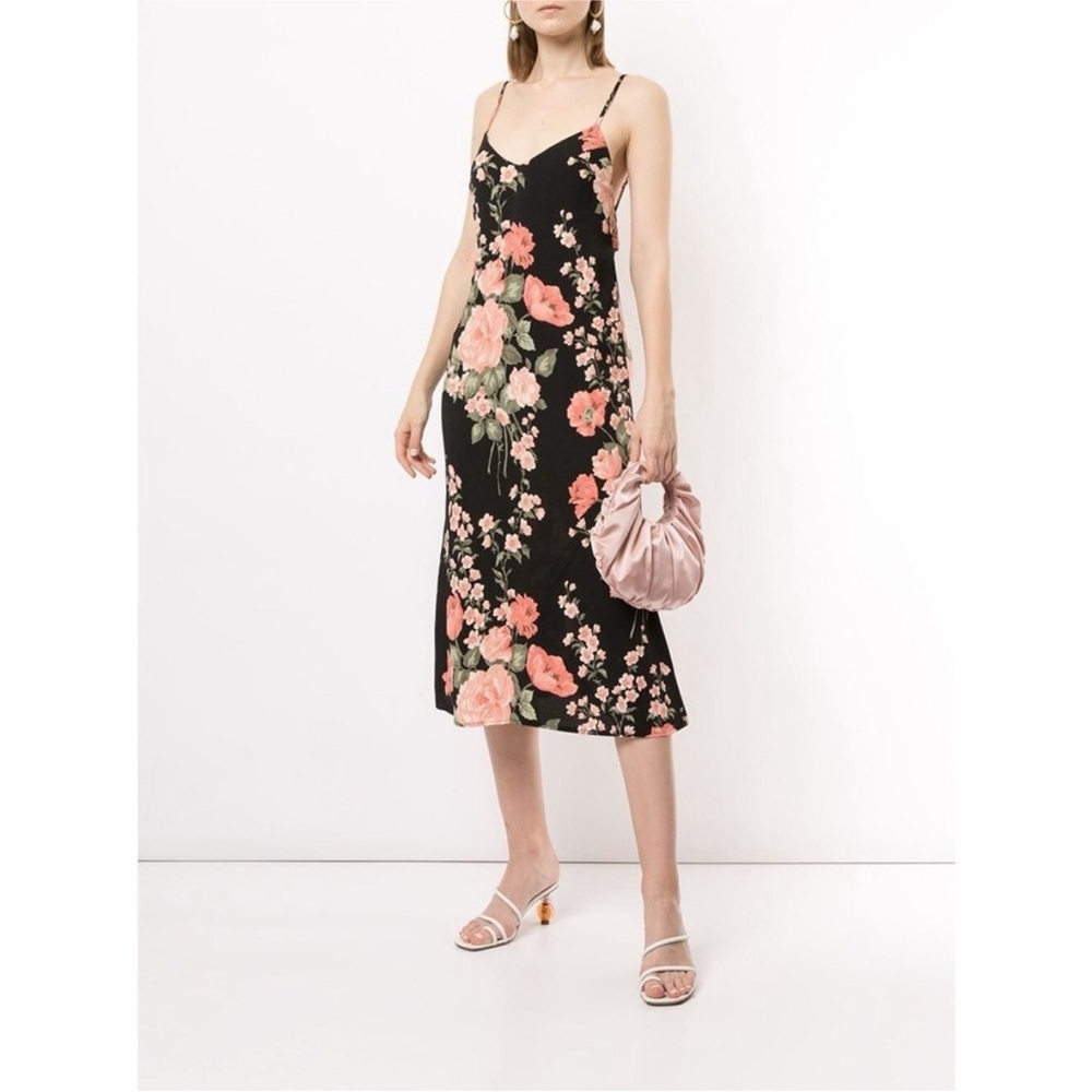 Reformation Black and Pink Floral Midi Dress
